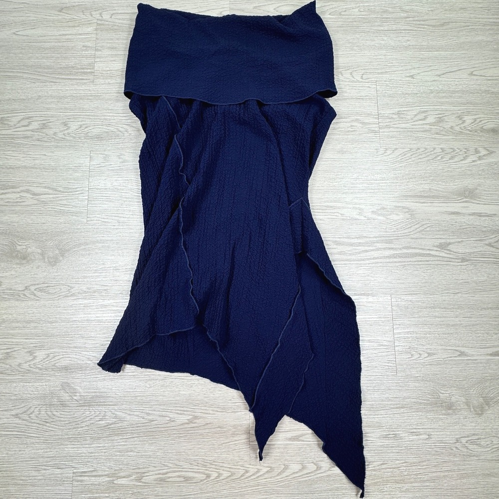 Soft Surroundings Women's Dress Navy Blue S Textured Asymmetric Handkerchief Hem